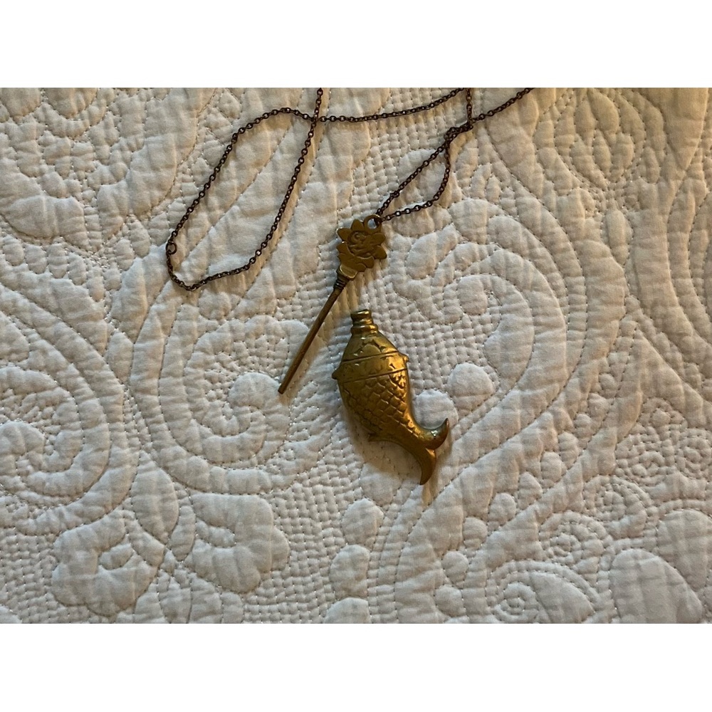 Brass necklace, fish pendant